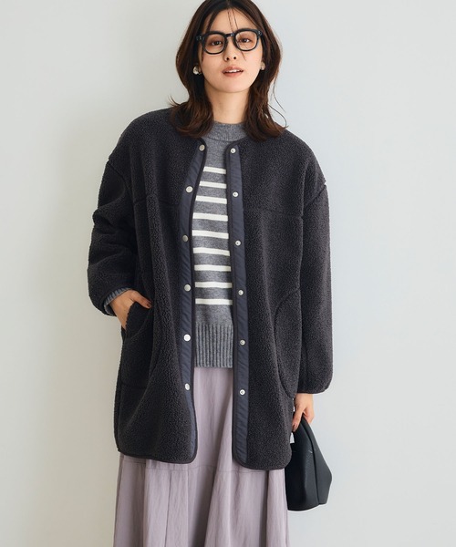 CROSS FUNCTION（クロスファンクション）の「《洗える》エブ楽 ボアノーカラーコート【CROSS FUNCTION/クロスファンクション】（ノーカラーコート・レディース・アイボリー/チャコールグレー/ブラック/モカ・LL/L/M）」の15枚目の写真