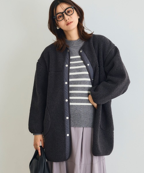 CROSS FUNCTION（クロスファンクション）の「《洗える》エブ楽 ボアノーカラーコート【CROSS FUNCTION/クロスファンクション】（ノーカラーコート・レディース・アイボリー/チャコールグレー/ブラック/モカ・LL/L/M）」の16枚目の写真