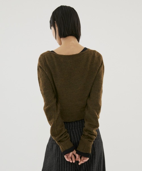 FUULLY STUDIO(フーリィーステューディオ)の「プチボタンショートニットカーデ(カーディガン/ボレロ・レディース・オフホワイト/ブラウン・FREE)」の8枚目の写真