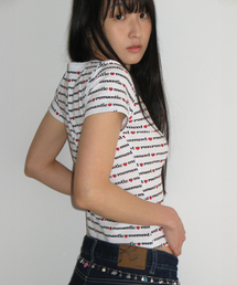 RONRON（ロンロン）の「ALL OVER PRINT SLIM CROP T SHIRT WHITE（Tシャツ/カットソー）」