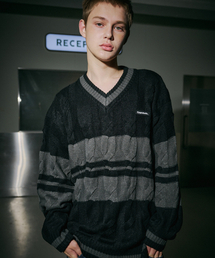 CPGN STUDIO（コンパーニョ）の「Cable Wappen V-Neck Knit Black（ニット/セーター・メンズ）」