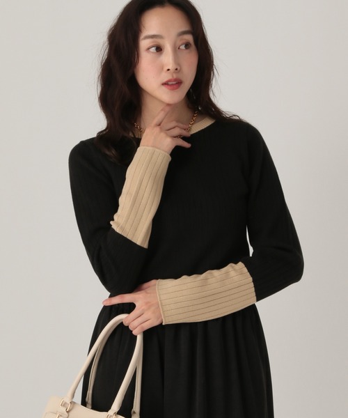 Elura（エルーラ）の「毛玉しらずリブクループルオーバー/618387（ニット/セーター・レディース・ブラック/ダークブラウン/ネイビー/ブラック×ベージュ・FREE）」の3枚目の写真