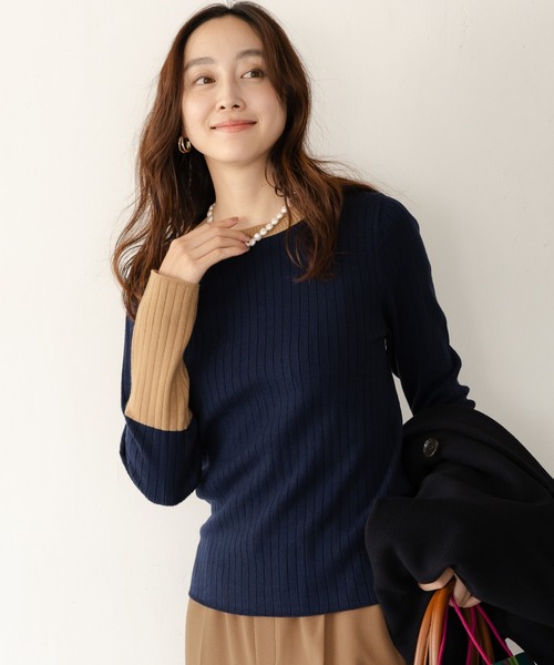 Elura（エルーラ）の「毛玉しらずリブクループルオーバー/618387（ニット/セーター・レディース・ブラック/ダークブラウン/ネイビー/ブラック×ベージュ・FREE）」の4枚目の写真