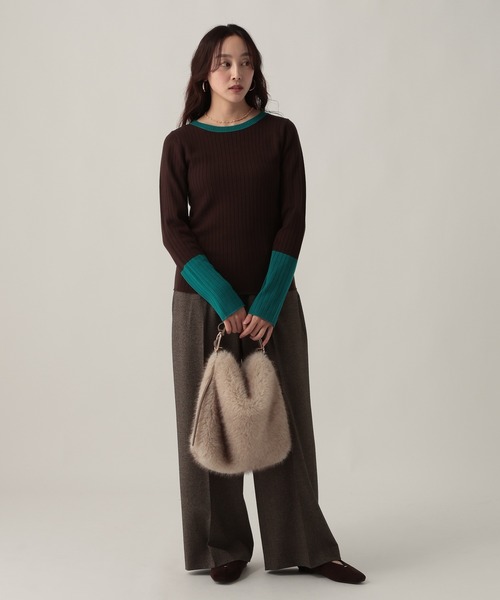 Elura（エルーラ）の「毛玉しらずリブクループルオーバー/618387（ニット/セーター・レディース・ブラック/ダークブラウン/ネイビー/ブラック×ベージュ・FREE）」の11枚目の写真