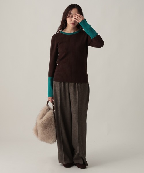 Elura（エルーラ）の「毛玉しらずリブクループルオーバー/618387（ニット/セーター・レディース・ブラック/ダークブラウン/ネイビー/ブラック×ベージュ・FREE）」の12枚目の写真