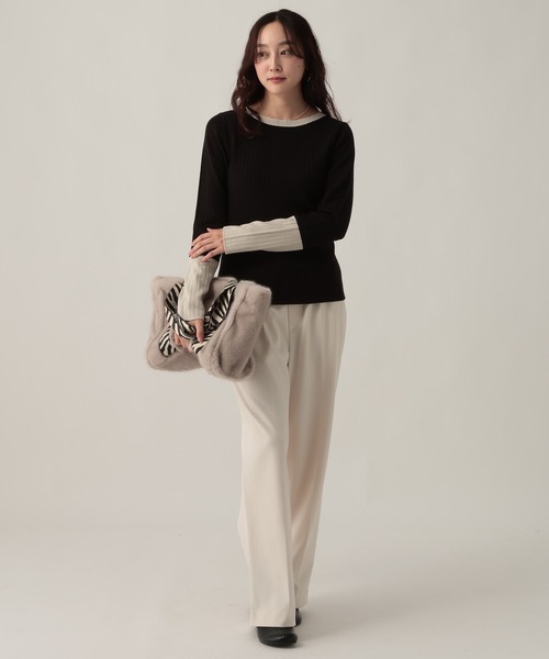 Elura（エルーラ）の「毛玉しらずリブクループルオーバー/618387（ニット/セーター・レディース・ブラック/ダークブラウン/ネイビー/ブラック×ベージュ・FREE）」の8枚目の写真