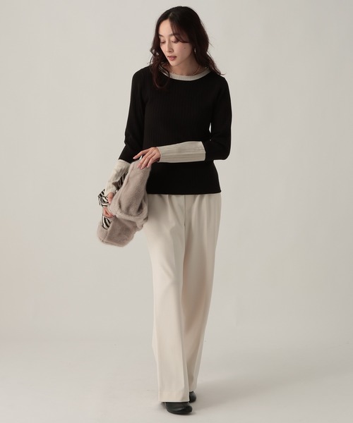 Elura（エルーラ）の「毛玉しらずリブクループルオーバー/618387（ニット/セーター・レディース・ブラック/ダークブラウン/ネイビー/ブラック×ベージュ・FREE）」の9枚目の写真