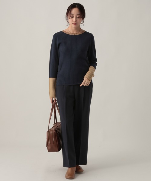 Elura（エルーラ）の「毛玉しらずリブクループルオーバー/618387（ニット/セーター・レディース・ブラック/ダークブラウン/ネイビー/ブラック×ベージュ・FREE）」の14枚目の写真