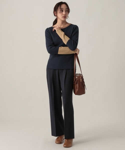 Elura（エルーラ）の「毛玉しらずリブクループルオーバー/618387（ニット/セーター・レディース・ブラック/ダークブラウン/ネイビー/ブラック×ベージュ・FREE）」の16枚目の写真