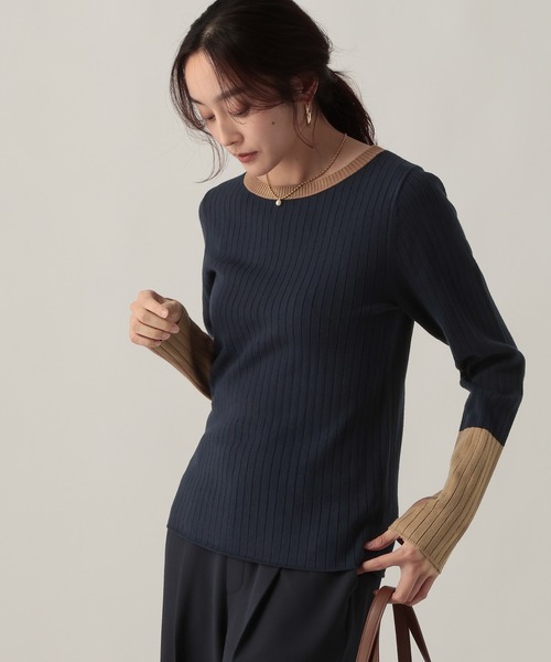 Elura（エルーラ）の「毛玉しらずリブクループルオーバー/618387（ニット/セーター・レディース・ブラック/ダークブラウン/ネイビー/ブラック×ベージュ・FREE）」の13枚目の写真