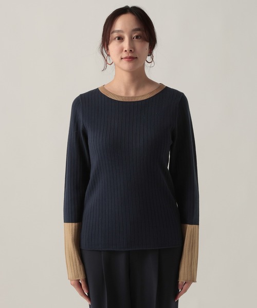 Elura（エルーラ）の「毛玉しらずリブクループルオーバー/618387（ニット/セーター・レディース・ブラック/ダークブラウン/ネイビー/ブラック×ベージュ・FREE）」の17枚目の写真