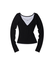 MOAA（モア）の「フローラルレイヤードスリーブ（ブラック）（Tシャツ/カットソー）」