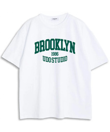 オーバーサイズクルーネックブルックリン半袖Tシャツホワイトグリーン