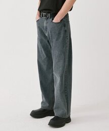 バイオストーンウォッシングワイドデニムパンツ(ブルーグレー)