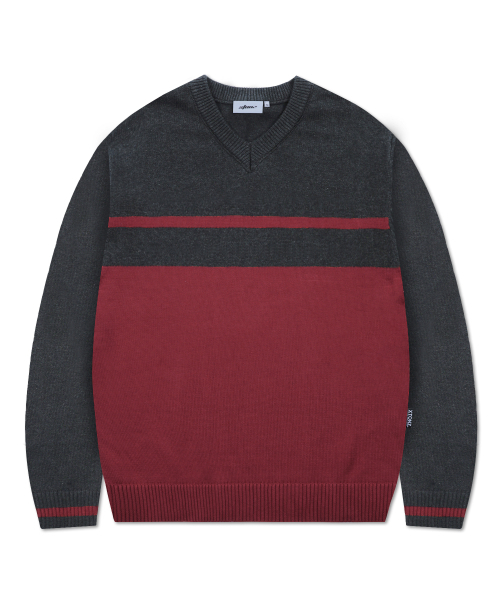XTONZ(エクストーンズ)の「XTK175 ボーダーVネックプルオーバーニット (RED)(ニット/セーター・レディース・その他・MEDIUM/LARGE)」の1枚目の写真