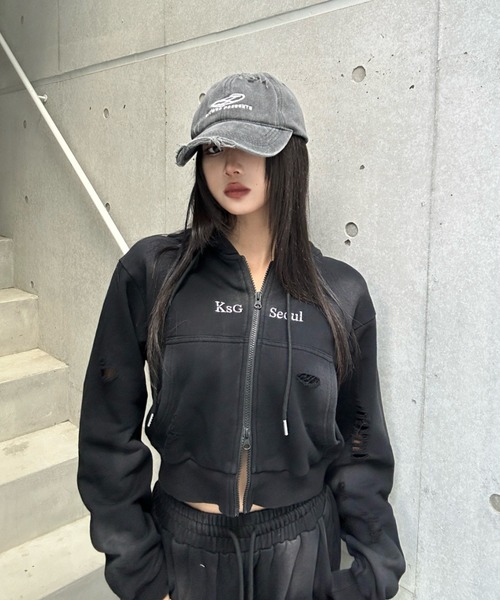 クロップドダブルジップダメージセットアップ（セットアップ）｜KsG