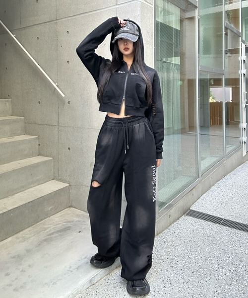 クロップドダブルジップダメージセットアップ（セットアップ）｜KsG