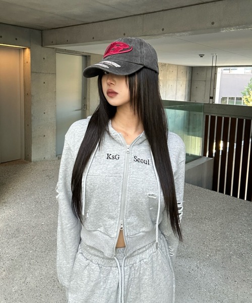 セール】クロップドダブルジップダメージセットアップ（セットアップ