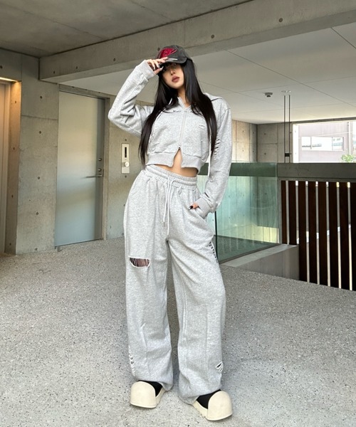 クロップドダブルジップダメージセットアップ（セットアップ）｜KsG