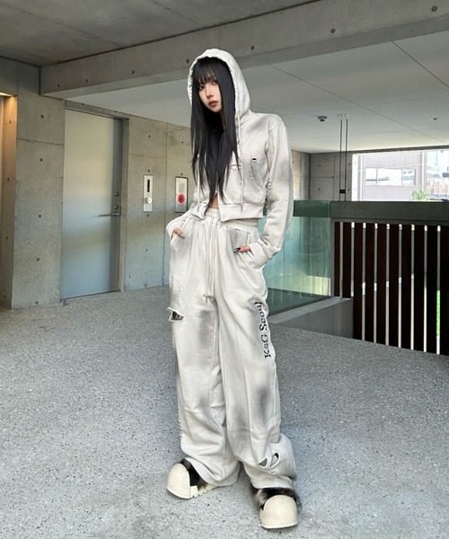 クロップドダブルジップダメージセットアップ（セットアップ）｜KsG