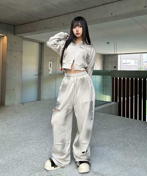 クロップドダブルジップダメージセットアップ（セットアップ）｜KsG