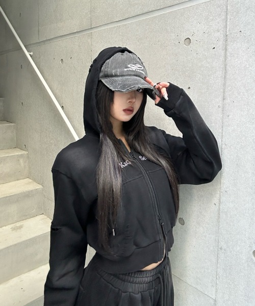 クロップドダブルジップダメージセットアップ（セットアップ）｜KsG