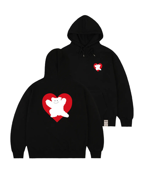 [унисекс] Bearheart back print hooded parker — чёрная/красная, худи с принтом на спине