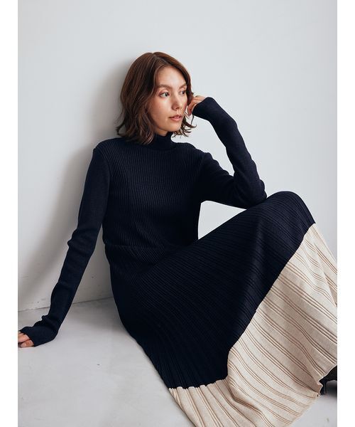 タートルネックロングリブニットワンピース（ワンピース）｜Mila Owen