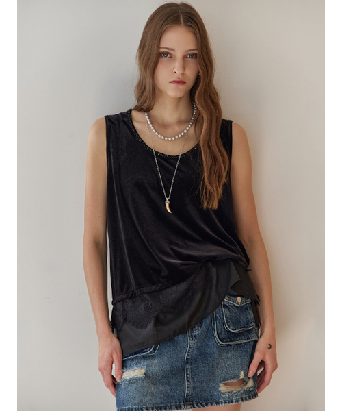 MAXZA(マージャコレクション)の「ビーズネックラインベルベットスリーブレストップ(Tシャツ/カットソー・レディース・ブラック・FREE)」の2枚目の写真