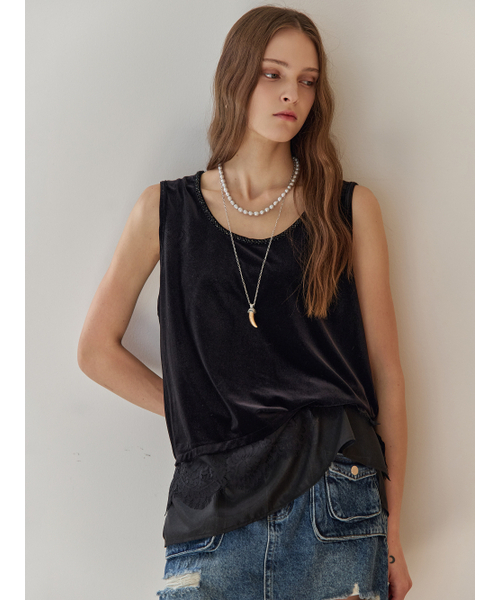 MAXZA(マージャコレクション)の「ビーズネックラインベルベットスリーブレストップ(Tシャツ/カットソー・レディース・ブラック・FREE)」の3枚目の写真