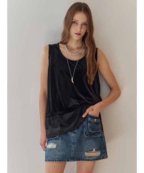 MAXZA(マージャコレクション)の「ビーズネックラインベルベットスリーブレストップ(Tシャツ/カットソー・レディース・ブラック・FREE)」の4枚目の写真