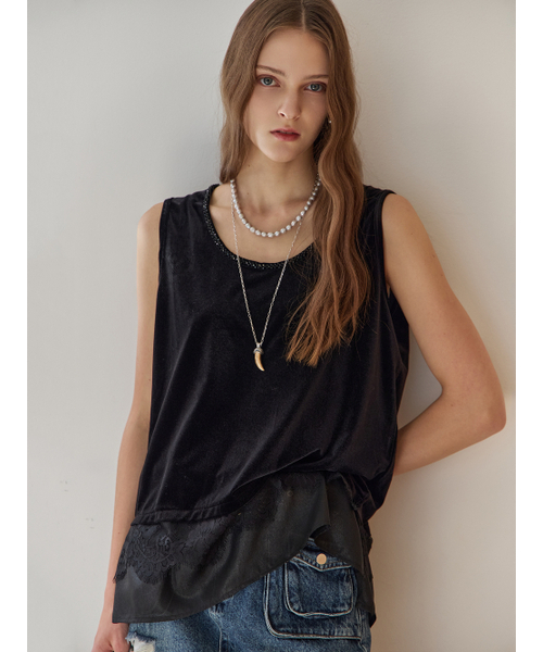 MAXZA(マージャコレクション)の「ビーズネックラインベルベットスリーブレストップ(Tシャツ/カットソー・レディース・ブラック・FREE)」の5枚目の写真