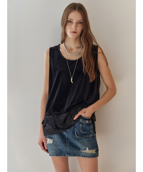 MAXZA(マージャコレクション)の「ビーズネックラインベルベットスリーブレストップ(Tシャツ/カットソー・レディース・ブラック・FREE)」の6枚目の写真
