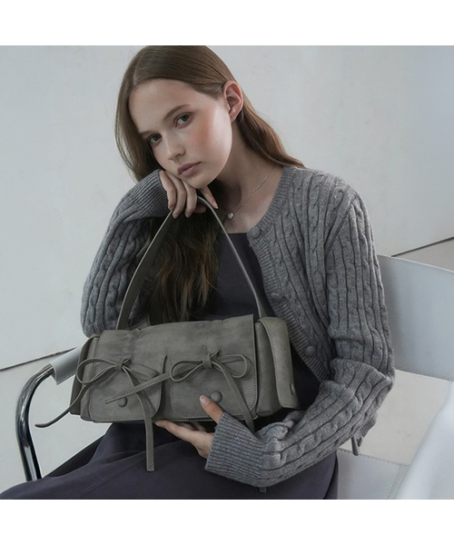 Vivacious(ビバシャス)の「Selena Ribbon Bag - 7COL(トートバッグ・レディース・チャコール/グレイッシュベージュ/グレイッシュブルー/シルバーグレー/ブラックミックス/グレー・FREE)」の3枚目の写真