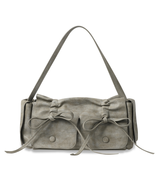 Vivacious(ビバシャス)の「Selena Ribbon Bag - 7COL(トートバッグ・レディース・チャコール/グレイッシュベージュ/グレイッシュブルー/シルバーグレー/ブラックミックス/グレー・FREE)」の12枚目の写真