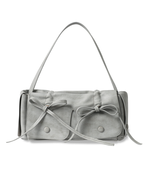Vivacious(ビバシャス)の「Selena Ribbon Bag - 7COL(トートバッグ・レディース・チャコール/グレイッシュベージュ/グレイッシュブルー/シルバーグレー/ブラックミックス/グレー・FREE)」の14枚目の写真