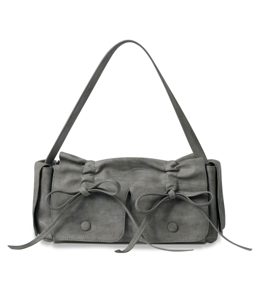 Vivacious(ビバシャス)の「Selena Ribbon Bag - 7COL(トートバッグ・レディース・チャコール/グレイッシュベージュ/グレイッシュブルー/シルバーグレー/ブラックミックス/グレー・FREE)」の15枚目の写真