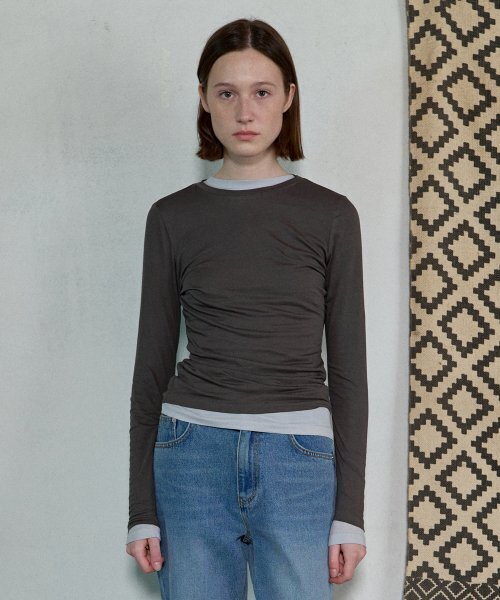 AOPT(アオプト)の「LAYERED LONG SLEEVE T-SHIRT - CHARCOAL(Tシャツ/カットソー・レディース・その他・SMALL)」の1枚目の写真