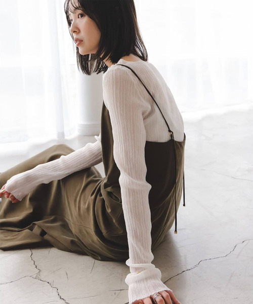 Noble（ノーブル）の「《WEB限定カラー》シアーホリゾンタルリブニット（ニット/セーター・レディース・ライトグリーン/ホワイト/ライトグレー/ブラック・FREE）」の2枚目の写真