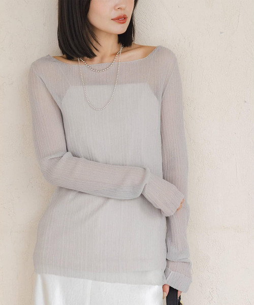 Noble（ノーブル）の「《WEB限定カラー》シアーホリゾンタルリブニット（ニット/セーター・レディース・ライトグリーン/ホワイト/ライトグレー/ブラック・FREE）」の4枚目の写真