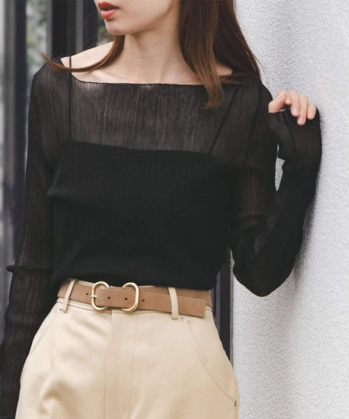 Noble（ノーブル）の「《WEB限定カラー》シアーホリゾンタルリブニット（ニット/セーター・レディース・ライトグリーン/ホワイト/ライトグレー/ブラック・FREE）」の3枚目の写真