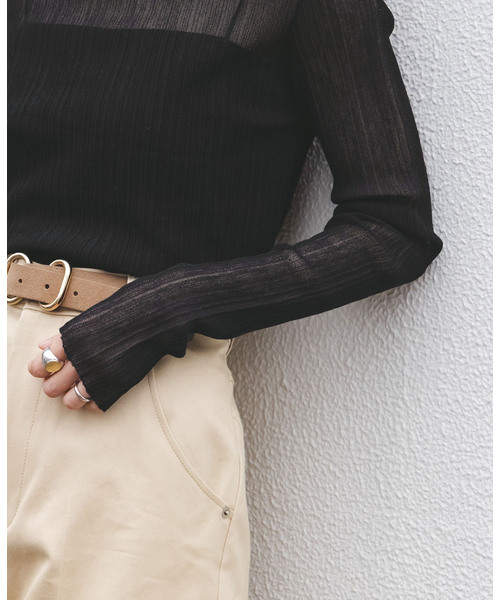 Noble（ノーブル）の「《WEB限定カラー》シアーホリゾンタルリブニット（ニット/セーター・レディース・ライトグリーン/ホワイト/ライトグレー/ブラック・FREE）」の6枚目の写真