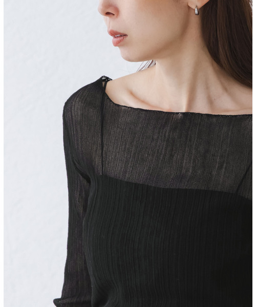 Noble（ノーブル）の「《WEB限定カラー》シアーホリゾンタルリブニット（ニット/セーター・レディース・ライトグリーン/ホワイト/ライトグレー/ブラック・FREE）」の7枚目の写真