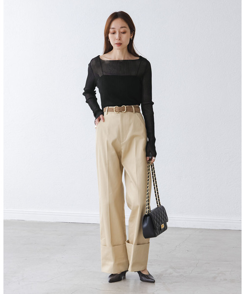 Noble（ノーブル）の「《WEB限定カラー》シアーホリゾンタルリブニット（ニット/セーター・レディース・ライトグリーン/ホワイト/ライトグレー/ブラック・FREE）」の8枚目の写真