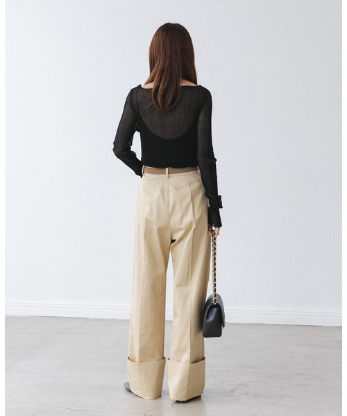 Noble（ノーブル）の「《WEB限定カラー》シアーホリゾンタルリブニット（ニット/セーター・レディース・ライトグリーン/ホワイト/ライトグレー/ブラック・FREE）」の9枚目の写真