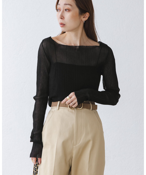 Noble（ノーブル）の「《WEB限定カラー》シアーホリゾンタルリブニット（ニット/セーター・レディース・ライトグリーン/ホワイト/ライトグレー/ブラック・FREE）」の10枚目の写真