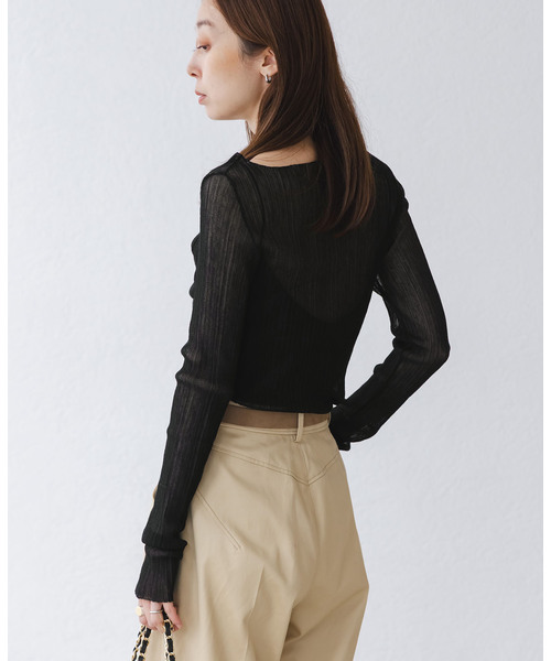 Noble（ノーブル）の「《WEB限定カラー》シアーホリゾンタルリブニット（ニット/セーター・レディース・ライトグリーン/ホワイト/ライトグレー/ブラック・FREE）」の11枚目の写真