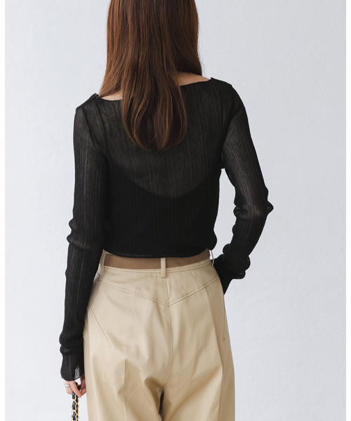 Noble（ノーブル）の「《WEB限定カラー》シアーホリゾンタルリブニット（ニット/セーター・レディース・ライトグリーン/ホワイト/ライトグレー/ブラック・FREE）」の12枚目の写真