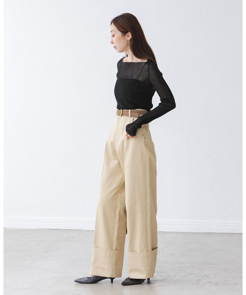 Noble（ノーブル）の「《WEB限定カラー》シアーホリゾンタルリブニット（ニット/セーター・レディース・ライトグリーン/ホワイト/ライトグレー/ブラック・FREE）」の14枚目の写真