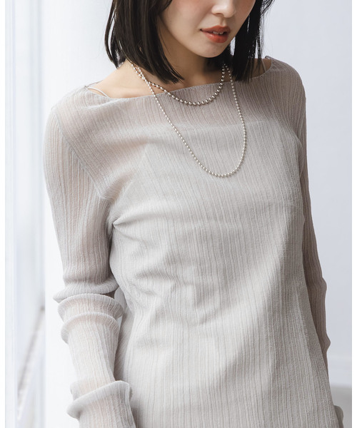 Noble（ノーブル）の「《WEB限定カラー》シアーホリゾンタルリブニット（ニット/セーター・レディース・ライトグリーン/ホワイト/ライトグレー/ブラック・FREE）」の17枚目の写真